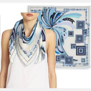 EMILIO PUCCI SCARF PRINT CHIFFON SILK SIGNATURE LOGO SQUARE SCARF 34"